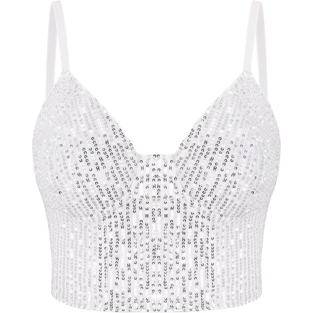 Women's Sequin Beaded Tank Top Beaded Crop Top V-Neck Summer Fashion